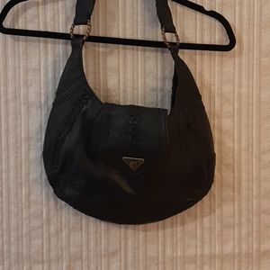 Black leather purse with braiding detail